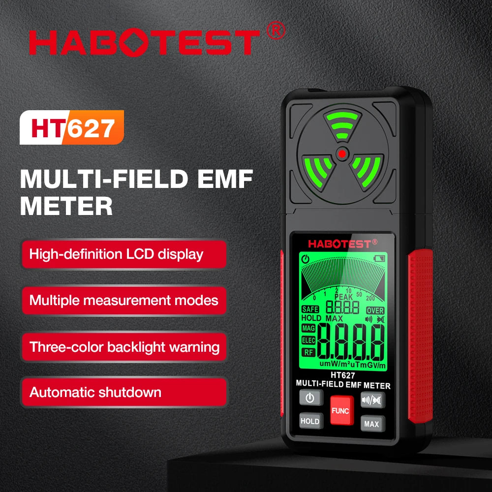 HABOTEST HT627 EMF Meter Professional Electromagnetic Field Radiation Detector Handheld Portable Radio Frequency Warn Meter