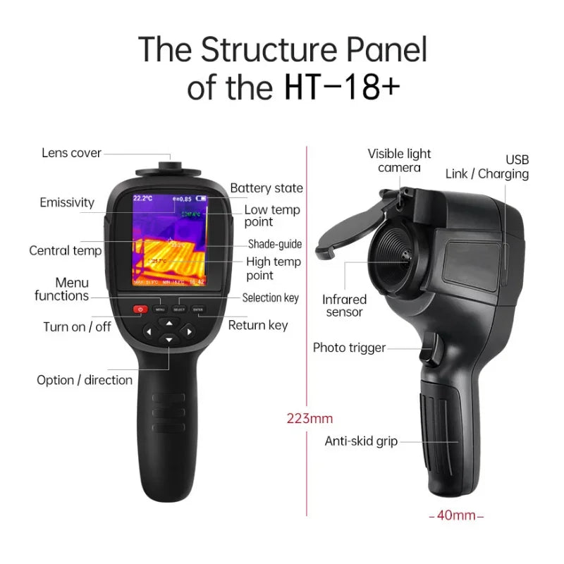 HT-18 Plus 2023 New Thermal Imaging Camera for Water Pipe Leak and Power Electrical 256*192 Handheld Infrared Thermal Imager