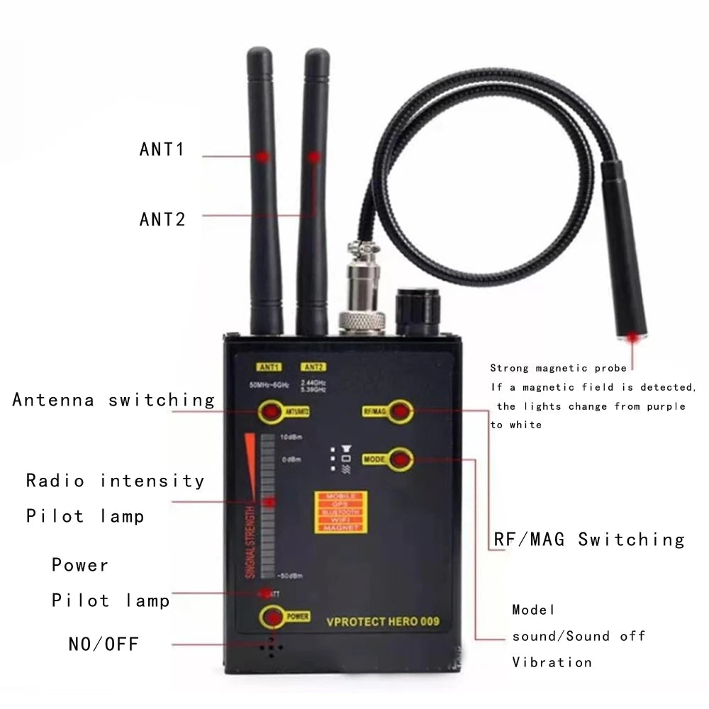 Hero 009 Wireless Signal Detector VHF/UHF Anti-Spy GSM Wifi Scan Finder Magnetic MAG Signal Detector