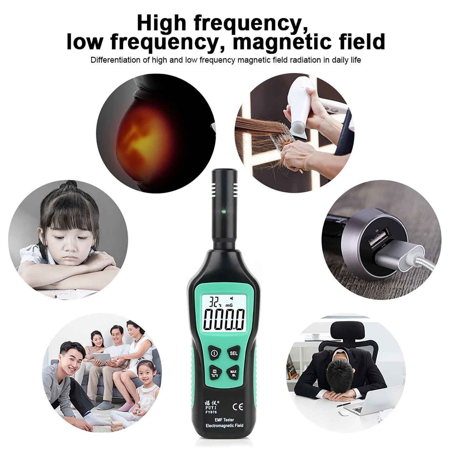 High Precision Electromagnetic Radiation Detector Wave Radiation Tester Monitor Digital LCD Display EMF Meter for Ghost Hunting