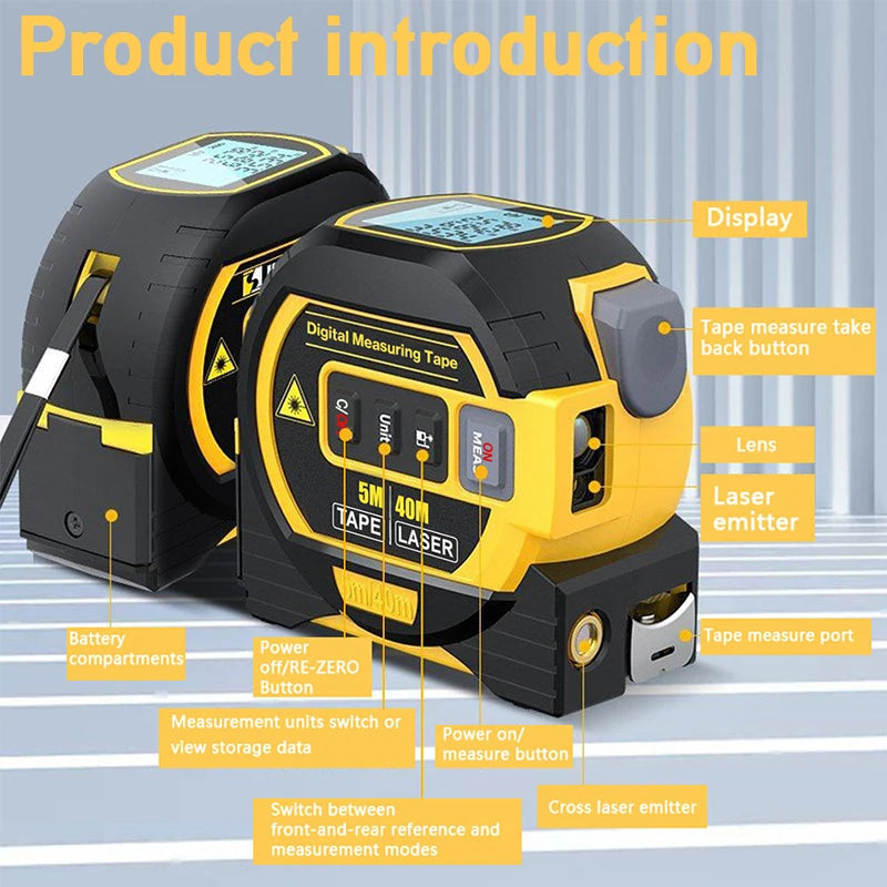 Intelligent 3In1 Laser Tape Measure Laser Rangefinder High-precision Digital Laser Tape Range Finder Measuring Instrument Level