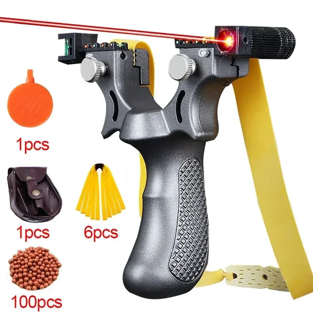 Laser Shooting Slingsshot Outdoor Hunting Flat Rubber Band Mud Ball Toy Aiming Slingshot Bag Storage Catapult Package