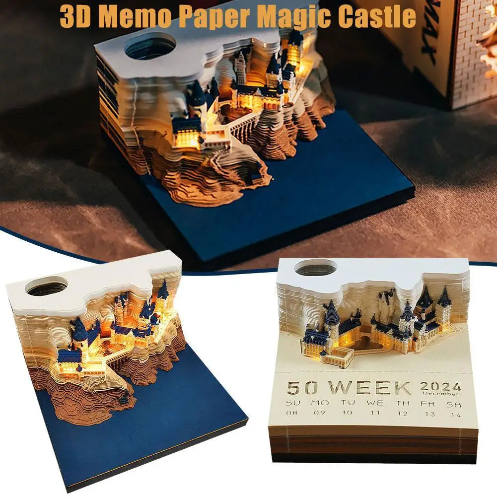 Lighting Magic Castle 3D Notepad 2024 Calendar Memo Pad Block Notes Hary Design Note Paper Stationery Accessories Novelty Gift