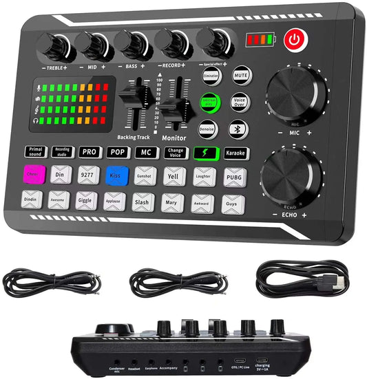 Live Sound Card and Audio Interface with DJ Mixer Effects and Voice Changer,Bluetooth Stereo Audio Mixer,for Youtube Streaming