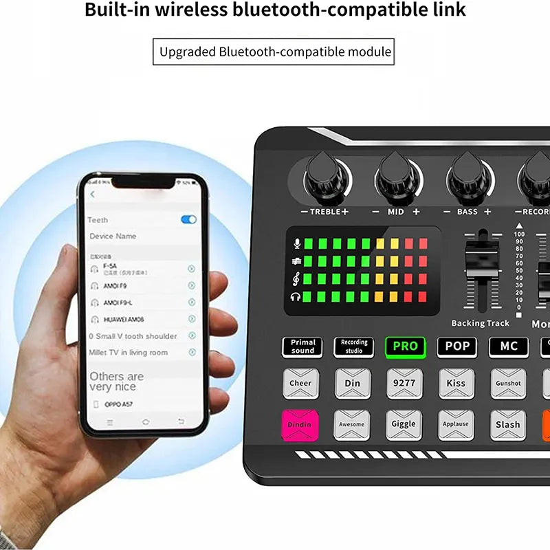 Live Sound Card and Audio Interface with DJ Mixer Effects and Voice Changer,Bluetooth Stereo Audio Mixer,for Youtube Streaming