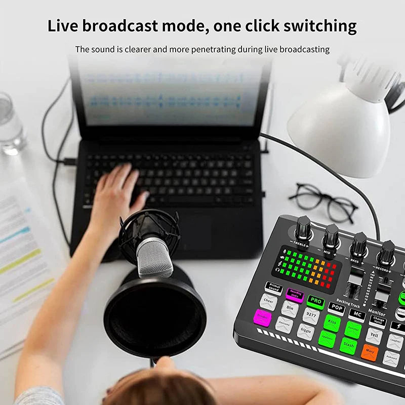 Live Sound Card and Audio Interface with DJ Mixer Effects and Voice Changer,Bluetooth Stereo Audio Mixer,for Youtube Streaming