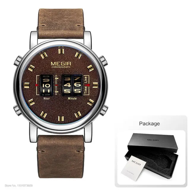 MEGIR 2020 New Luxury Watches Men Military Sport Roller Pointer Quartz Watch Man Fashion Stainless Steel Mesh Strap Wristwatch