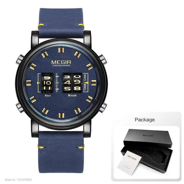 MEGIR 2020 New Luxury Watches Men Military Sport Roller Pointer Quartz Watch Man Fashion Stainless Steel Mesh Strap Wristwatch