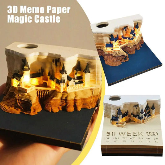 Magic Castle 3D Notepad 2024 Calendar Memo Pad Block Notes Hary Design Note Paper Stationery Accessories Novelty Gift With Light