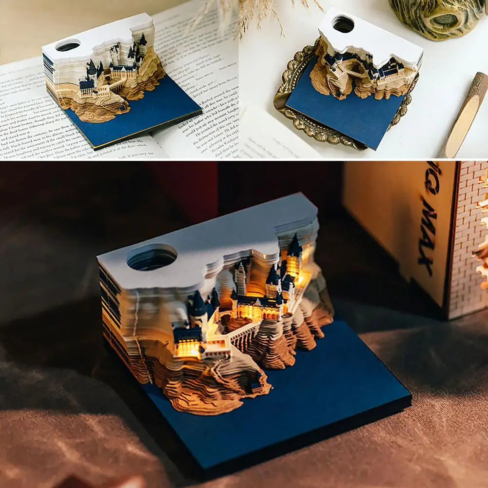 Magic Castle 3D Notepad 2024 Calendar Memo Pad Block Notes Hary Design Note Paper Stationery Accessories Novelty Gift With Light