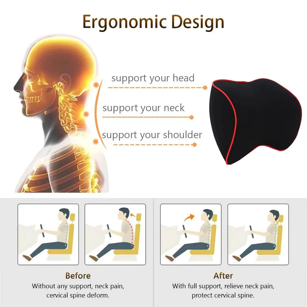 Memory Foam Car Seat Pillow Car Neck Pillow Protective Lumbar Back Support Breathable Car Headrest Cushion For Travel