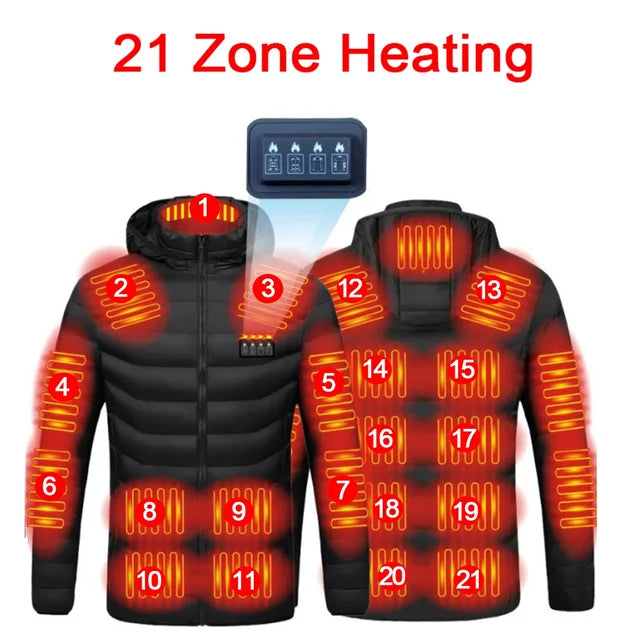 Men 21 Areas Heated Jacket USB Electric Heating Vest For women Winter Outdoor Warm Thermal Coat Parka Jacket NEW Cotton jacket