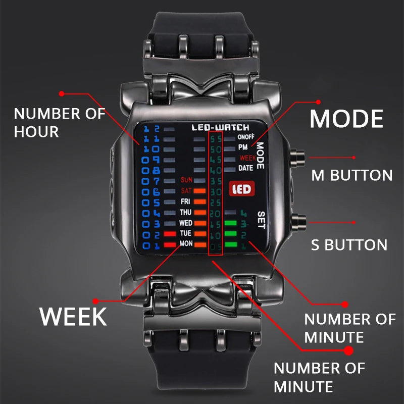 Military Men Watches Creativity Binary Program Waterproof Electronic Clock Sports Watch Men Digital Writwatch Relogio Masculino