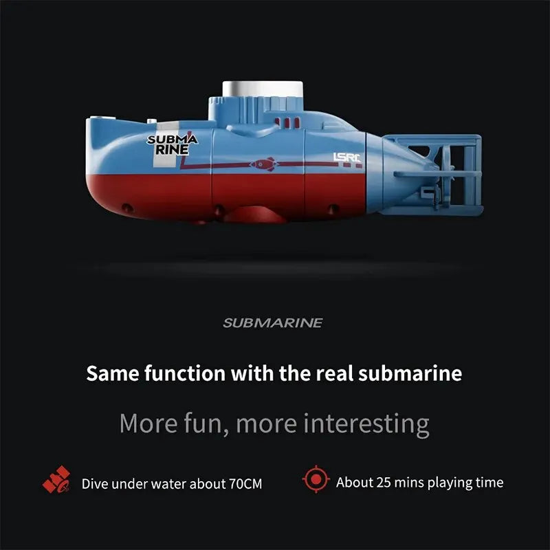 Mini RC Submarine 0.1m/s Speed Remote Control Boat Waterproof Diving Toy Simulation Model Gift for Kids Boys Girls