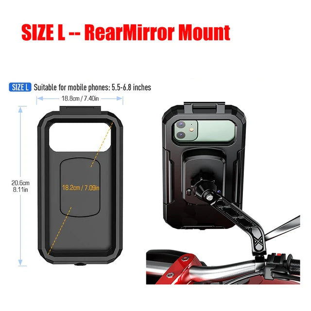 Motorcycle Phone Mount Holder Waterproof Phone Holder for Bike/Bicycle/Motorcycle Handlebar Mount Rearview Mirror Touch-Screen