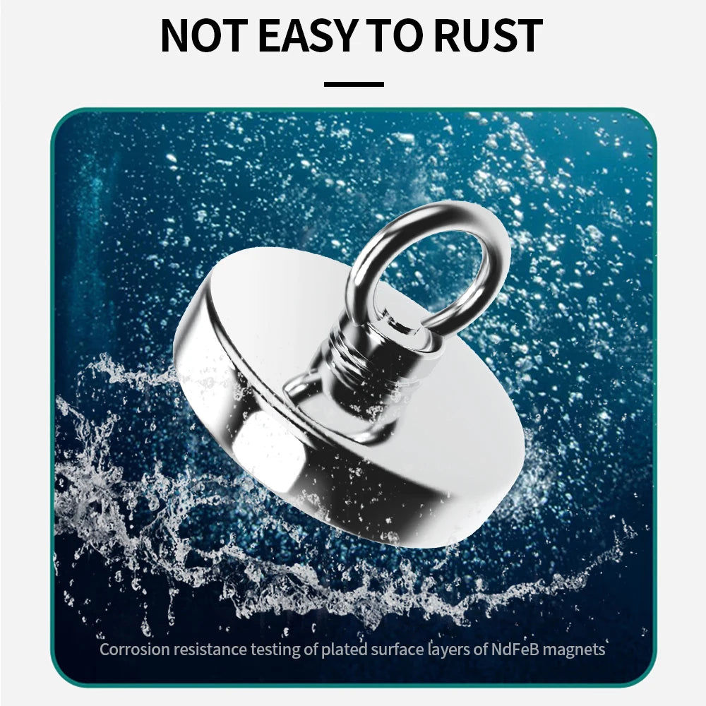 N52 Salvage Magnet Heavy Duty Search Magnets Strong Neodymium Magnet Deep Sea Fishing Magnets Mounting with Ring Eyebolt