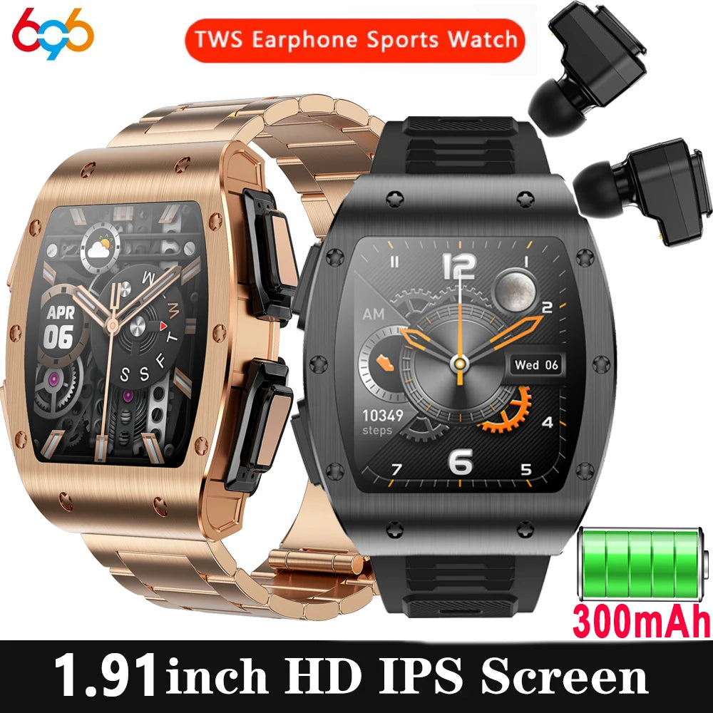 New 2 In 1 Headset Blue Tooth Call Smart Watch 1.91" Sports Fitness Waterproof HIFI Noise Reduction Earphone Music Smartwatch