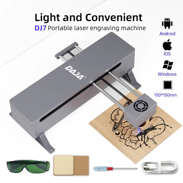 New DAJA DJ7 Laser Engraver CNC 5W Portable DIY Engraving Machine for Painted Metal Leather Wood Glass Plastic Pape Engraving