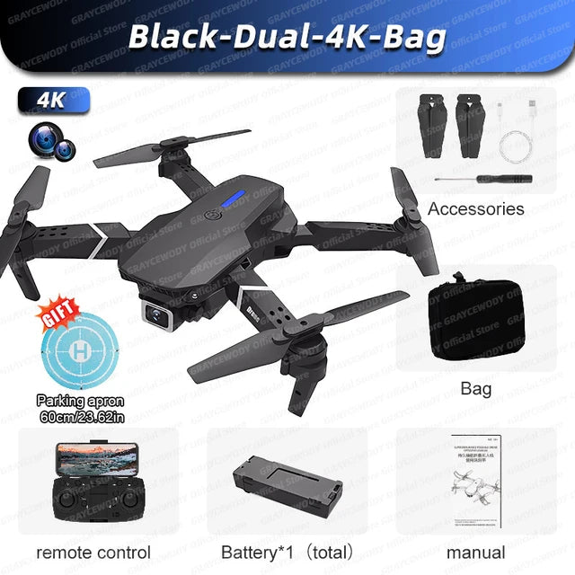 New E88Pro RC Drone 4K Professinal With 1080P Wide Angle Dual HD Camera Foldable RC Helicopter WIFI FPV Height Hold Apron Sell