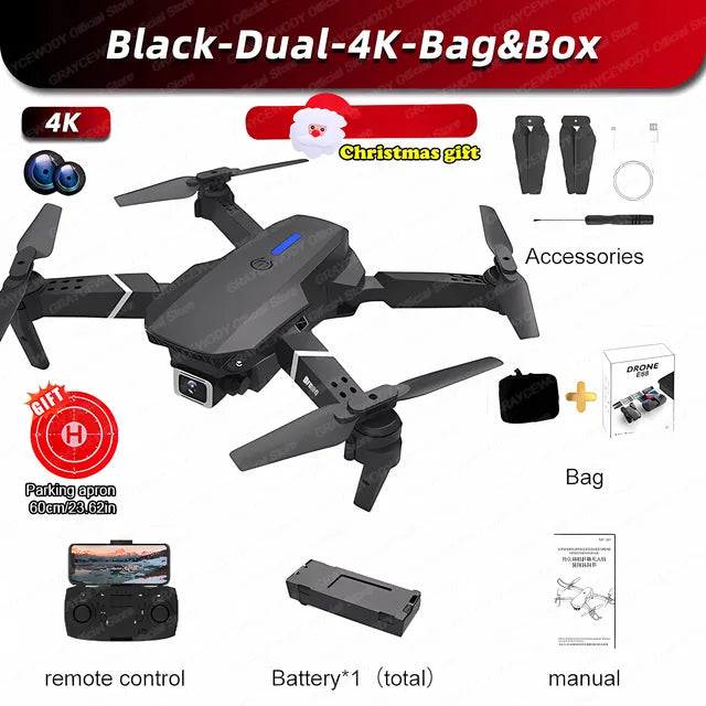 New E88Pro RC Drone 4K Professinal With 1080P Wide Angle Dual HD Camera Foldable RC Helicopter WIFI FPV Height Hold Apron Sell