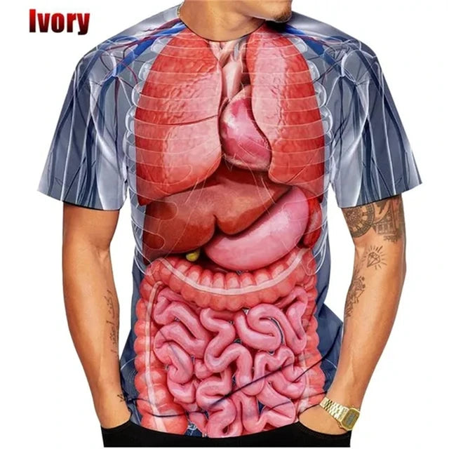 New Unxsex Educational Augmented Reality T-Shirt For Anatomy 3D Printed O Neck Short-Sleeved Tshirt Funny Halloween Men T Shirt