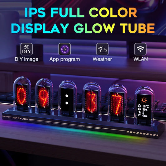 Nixie Tube Clock,RGB DIY Glow Tube Clock,IPS Color Screen Digital Clock,Analog Electronic Nightlights,Gaming Desktop Decoration