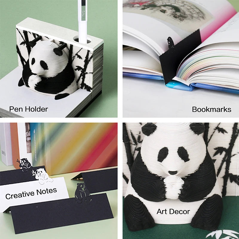 Omoshiroi Block 3D Notepad 3D Art Calendar 2024 Panda Memo Pad Kawaii 3D Sticky Note Blocks 3D Note Paper Carving Model Gift