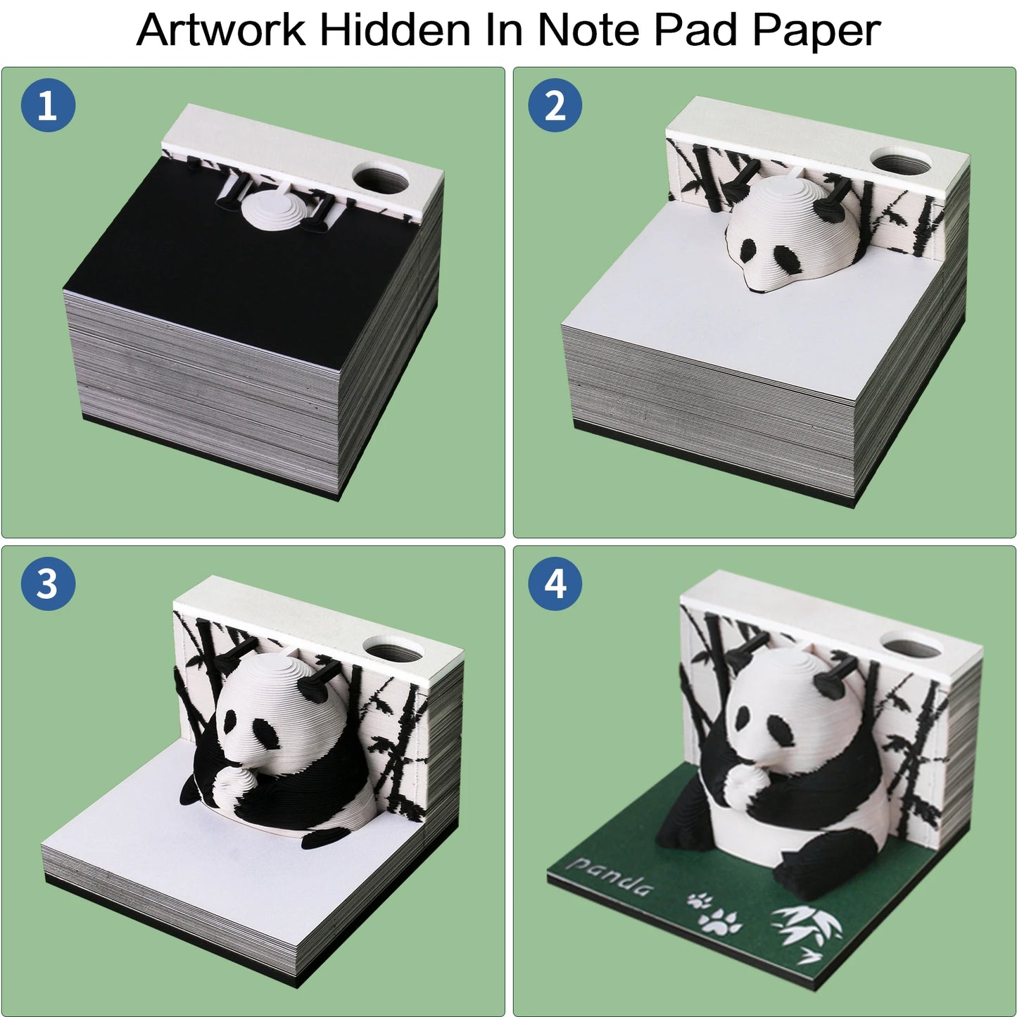 Omoshiroi Block 3D Notepad 3D Art Calendar 2024 Panda Memo Pad Kawaii 3D Sticky Note Blocks 3D Note Paper Carving Model Gift