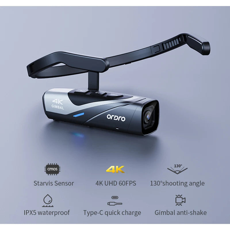 Ordro EP8 Head Wearable Action Camera Vlog 4K 60fps for YouTube Videos Motorcycle Helmet Digital Camcorder Camara Stabilization