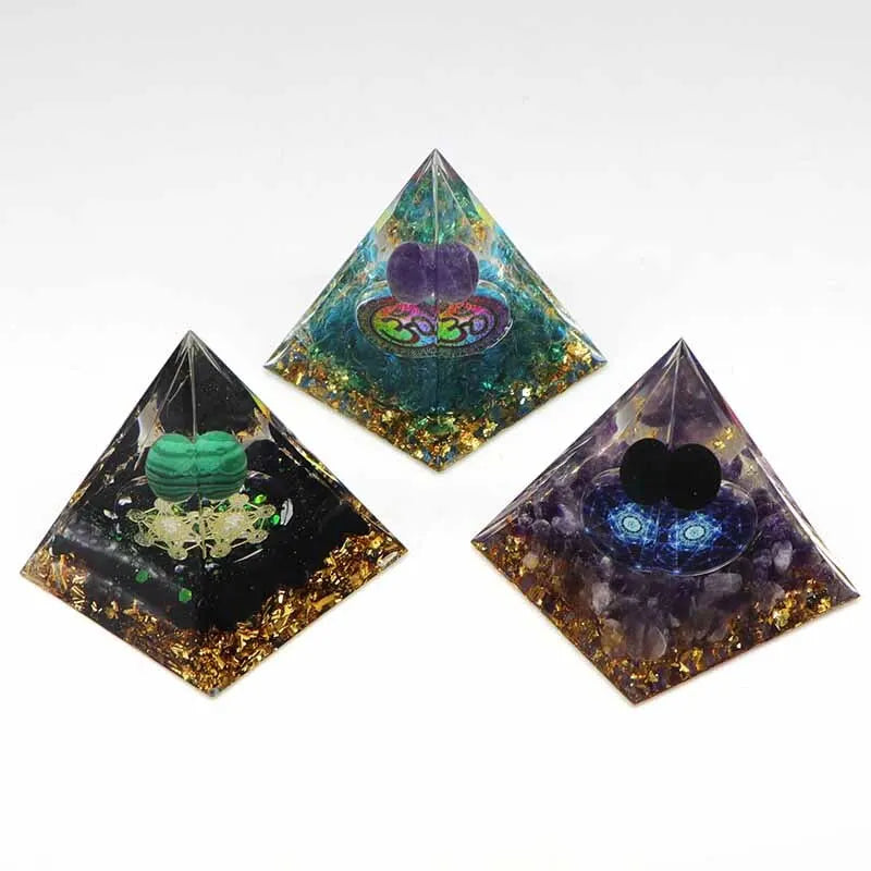 Orgonite Pyramid Stone And Crystals Energy Amethyst Reiki Chakra Multiplier Meditation Craft Trinket Home Decoration Gifts