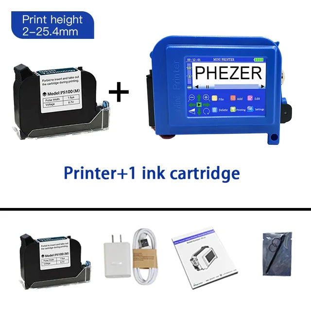 Phezer PC11Plus 12.7/25.4mm Mini Portable Printer QR Bar Batch Code Date Number Logo Expiry Date Handheld Inkjet Printer Label