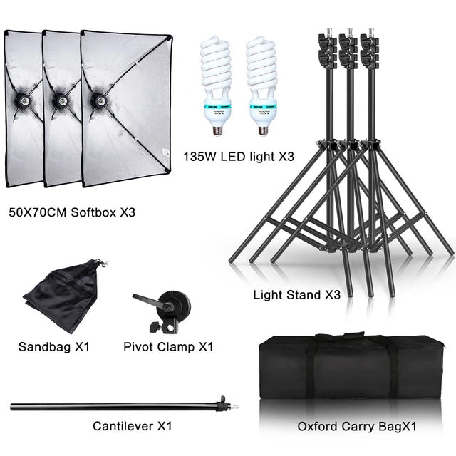 Photography Studio Softbox Lighting Kit Arm for Video & YouTube Continuous Lighting Professional Lighting Set Photo Studio