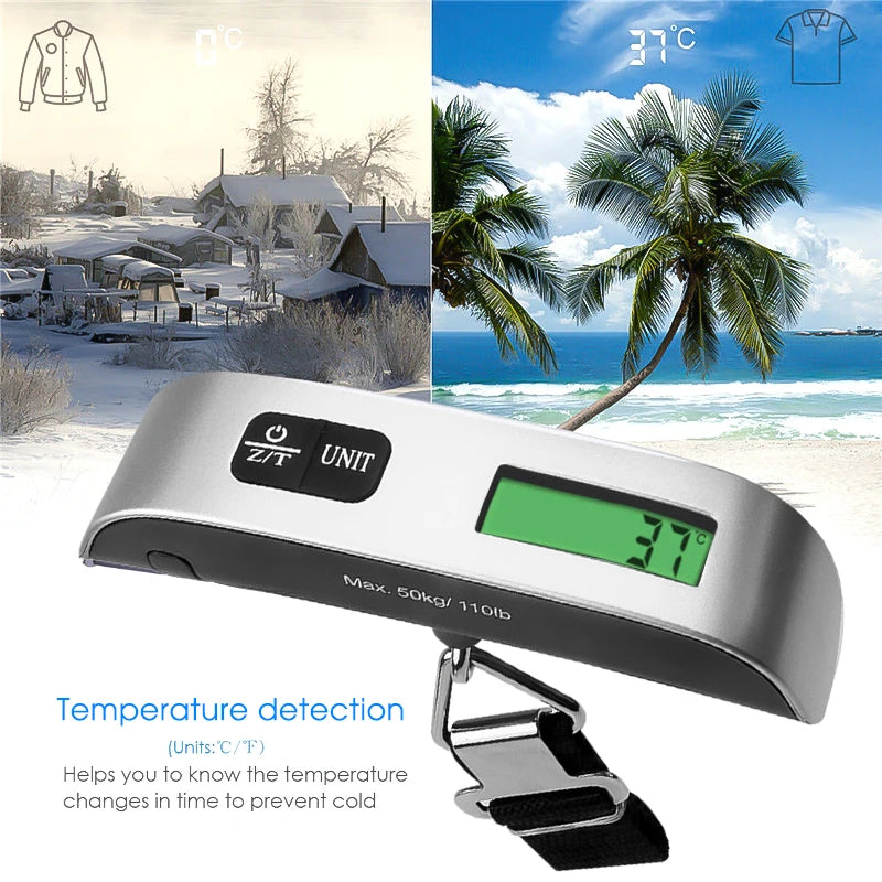 Portable Hook Scale Digital LCD Weight Scale 110lb/50kg Electronic Kitchen Scales for Luggage Travel Baggage Bag Weight Tool