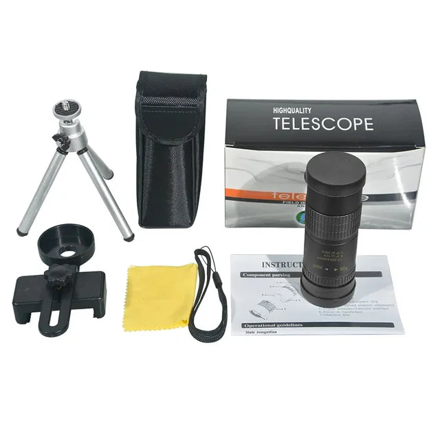 Powerful 300X30 Hd Monocular Telescope Long Range Zoom with Tripod Phone Clip for Outdoor Hunting Camping Tourism