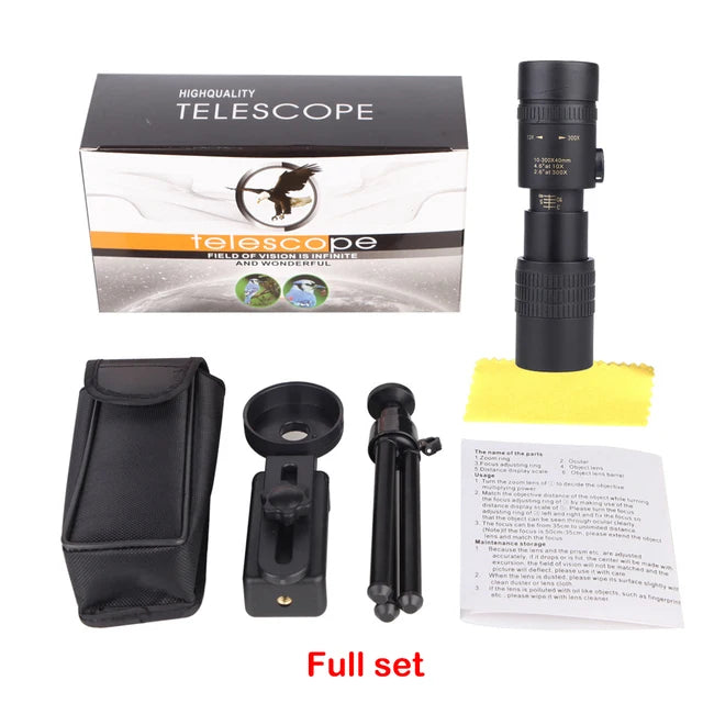 Powerful 300X30 Hd Monocular Telescope Long Range Zoom with Tripod Phone Clip for Outdoor Hunting Camping Tourism