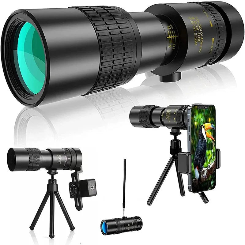 Powerful 300X30 Hd Monocular Telescope Long Range Zoom with Tripod Phone Clip for Outdoor Hunting Camping Tourism