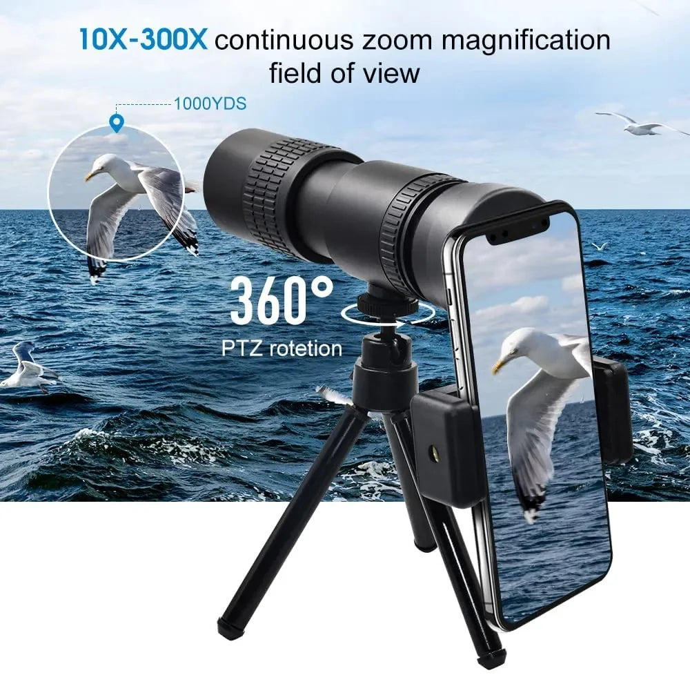 Powerful 300X30 Hd Monocular Telescope Long Range Zoom with Tripod Phone Clip for Outdoor Hunting Camping Tourism