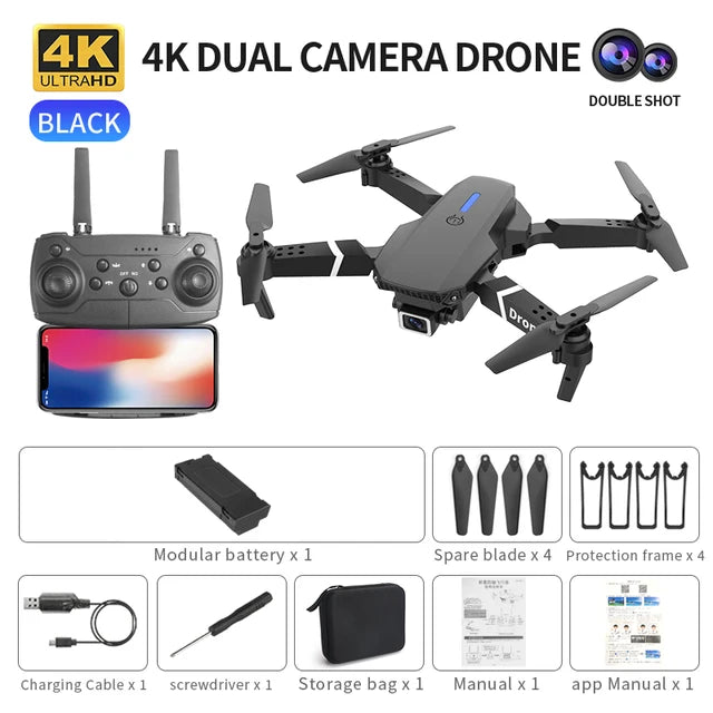 Professional Drone E88 4k wide-angle HD camera WiFi fpv height Hold Foldable RC quadrotor helicopter Camera-free children's toys