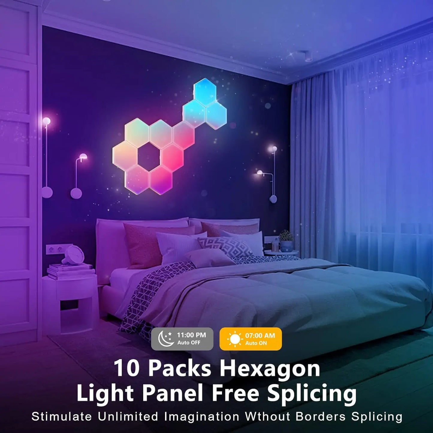 RGB Intelligent Hexagonal Wall Lamp Color-changing Ambient Night Light DYI Shape Music Rhythm APP Control For Game Room Bedroom