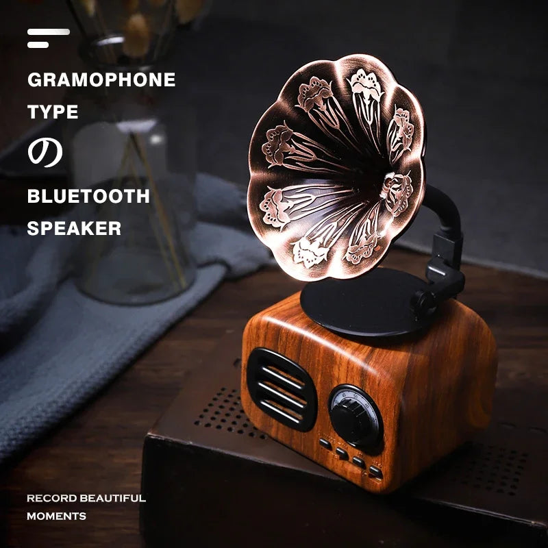 Retro Wood Bluetooth Audio Speaker Flower Portable Wireless Mini Speaker Box Outdoor Music Player Subwoofer Support TF FM Radio