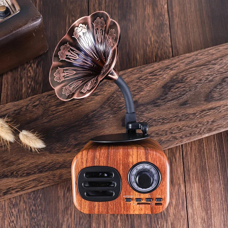 Retro Wood Bluetooth Audio Speaker Flower Portable Wireless Mini Speaker Box Outdoor Music Player Subwoofer Support TF FM Radio