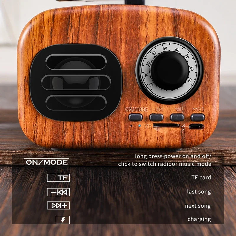 Retro Wood Bluetooth Audio Speaker Flower Portable Wireless Mini Speaker Box Outdoor Music Player Subwoofer Support TF FM Radio