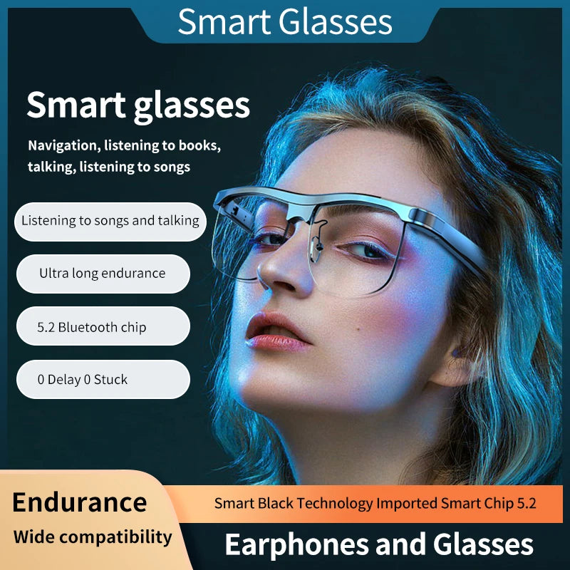 Smart Glasses Headset Wireless Bluetooth Sunglasses Outdoor Sport Earphone Calling Music Anti-Blue Eyeglasses With Charging Box