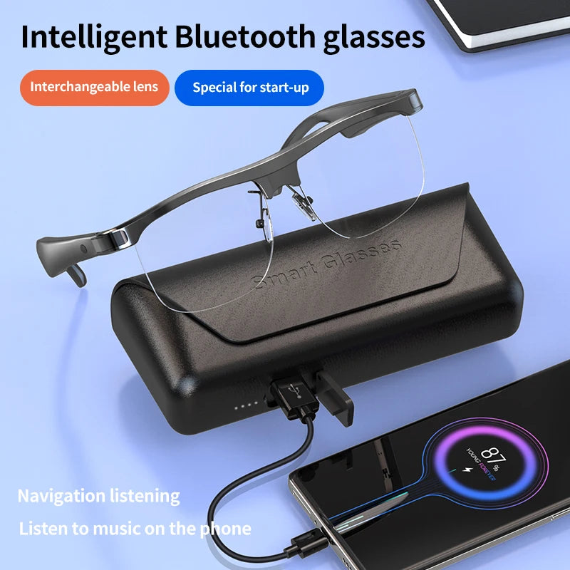 Smart Glasses Headset Wireless Bluetooth Sunglasses Outdoor Sport Earphone Calling Music Anti-Blue Eyeglasses With Charging Box