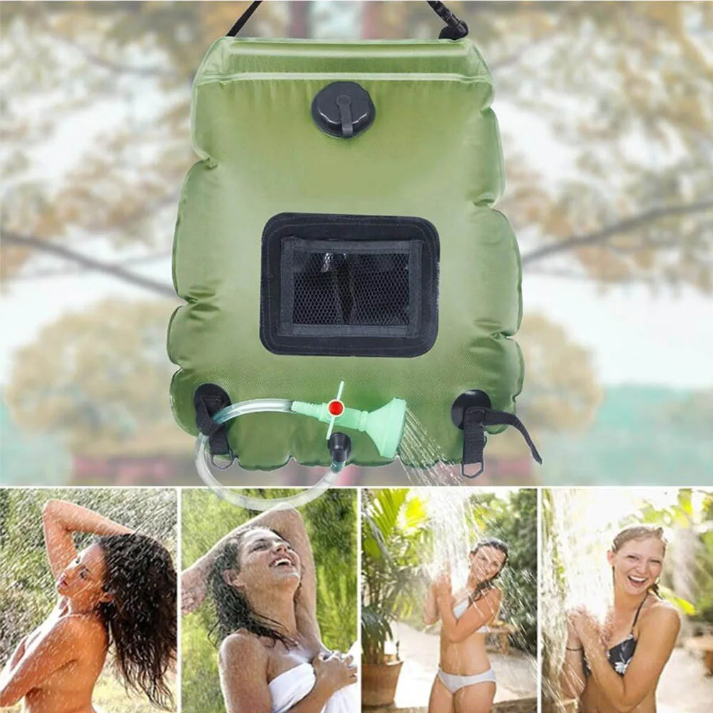 Solar Shower Bag 20L Outdoor Solar Heating Premium Camping Shower Bag Hot Water Temperature 45°C with Removable Hose Shower Head