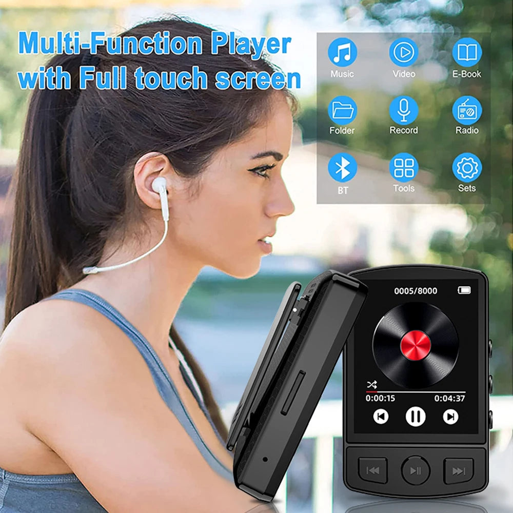 Sport Bluetooth MP3 Player Portable Clip Mini Music Walkman With Screen Lossless Sound Quality with Recording E-Book Video Play