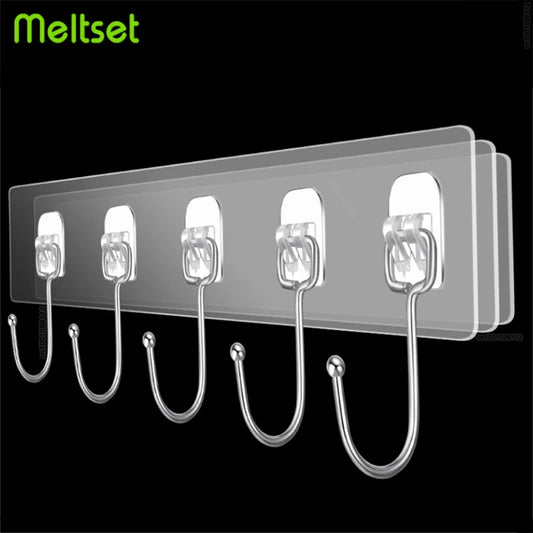 Strong Adhesive Wall Hooks Transparent Door Wall Hangers for Kitchen Bathroom Organizer Storage Hook Towel Clothes Key Holder