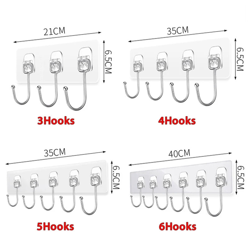 Strong Adhesive Wall Hooks Transparent Door Wall Hangers for Kitchen Bathroom Organizer Storage Hook Towel Clothes Key Holder