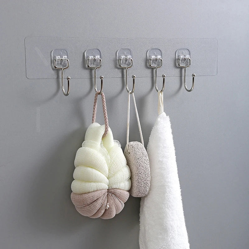 Strong Adhesive Wall Hooks Transparent Door Wall Hangers for Kitchen Bathroom Organizer Storage Hook Towel Clothes Key Holder