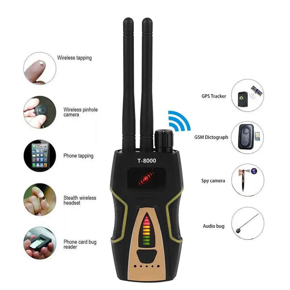 T8000 Anti Spy Bug Detector Wireless Spy Hidden Camera Detector GPS Tracker GSM Wiretapping Bug Mini Spy Things Finder